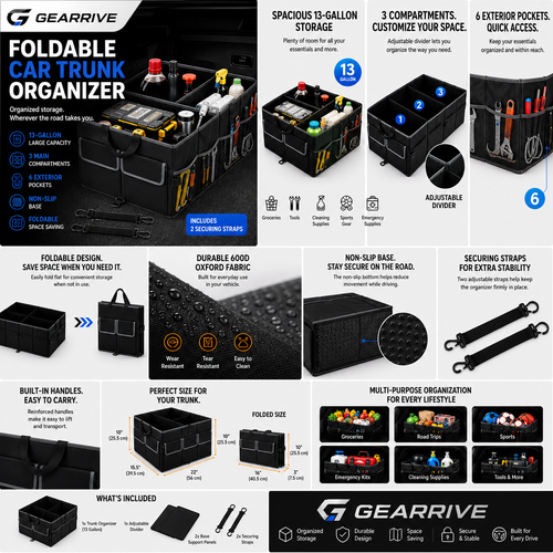 GEARRIVE foldable car trunk organizer