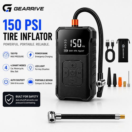 GEARRIVE 150 PSI cordless tire inflator with digital pressure display