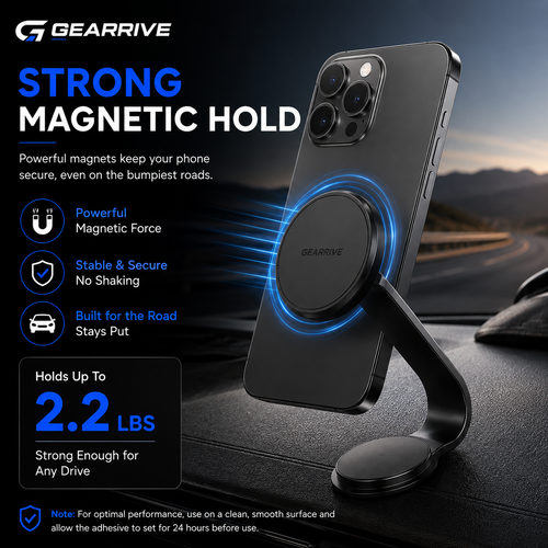 GEARRIVE magnetic car phone mount with strong secure hold for smartphones on the dashboard