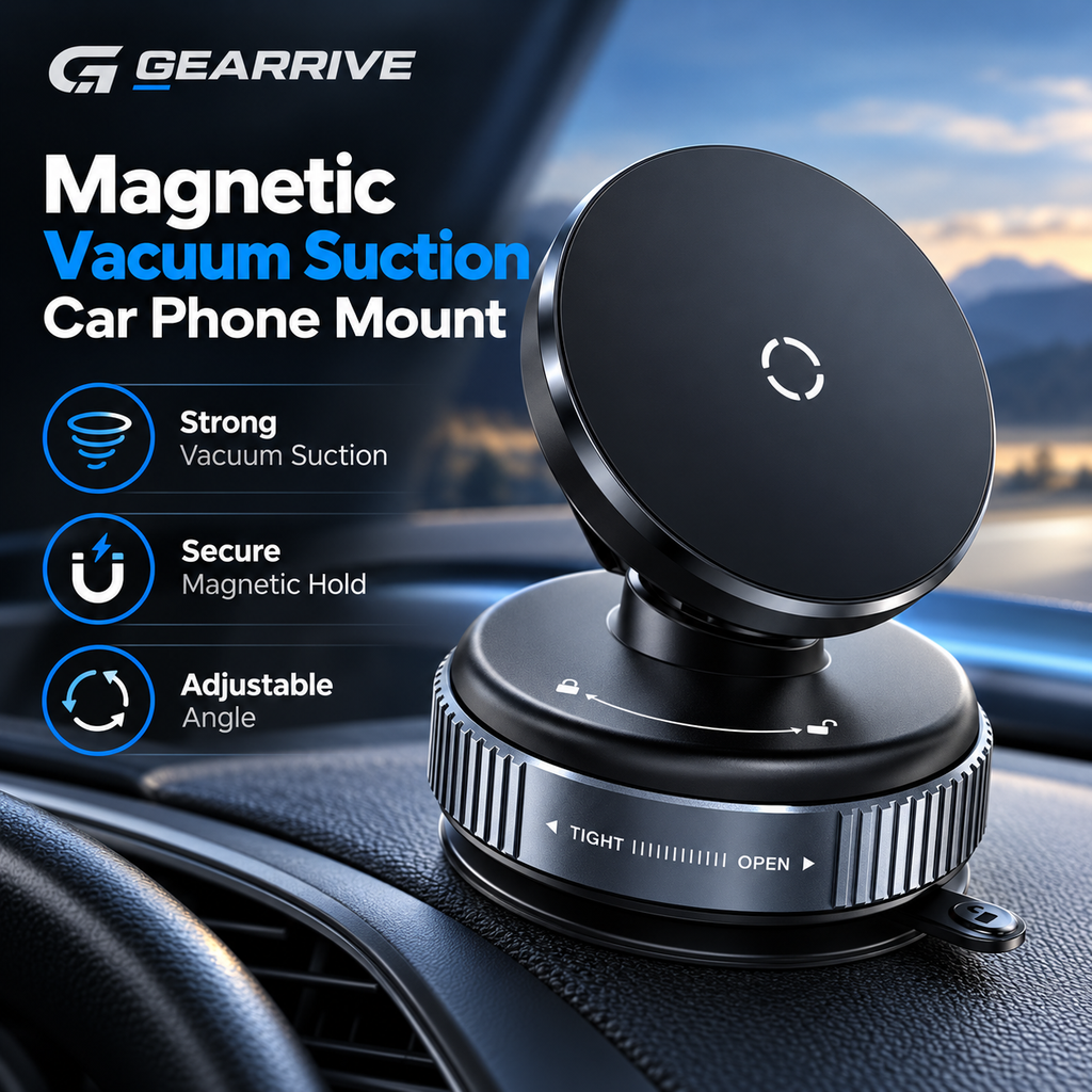 GEARRIVE Magnetic Vacuum Suction Car Phone Mount - Black