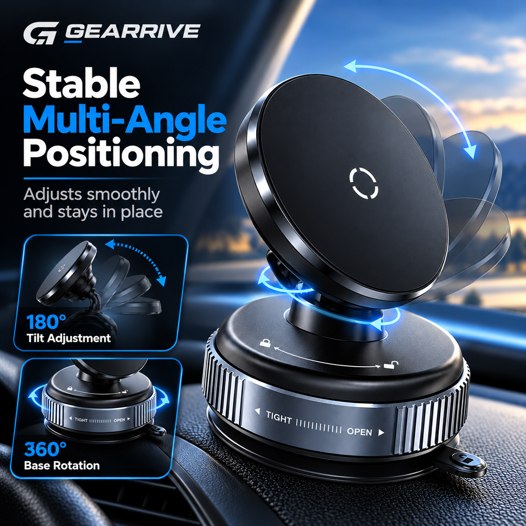 GEARRIVE Magnetic Vacuum Suction Car Phone Mount - Black