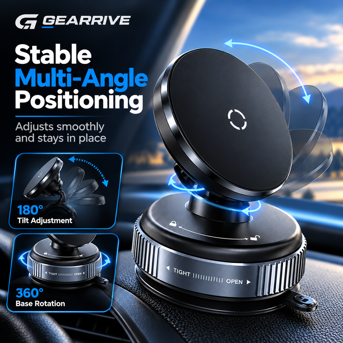 GEARRIVE Magnetic Vacuum Suction Car Phone Mount - Black