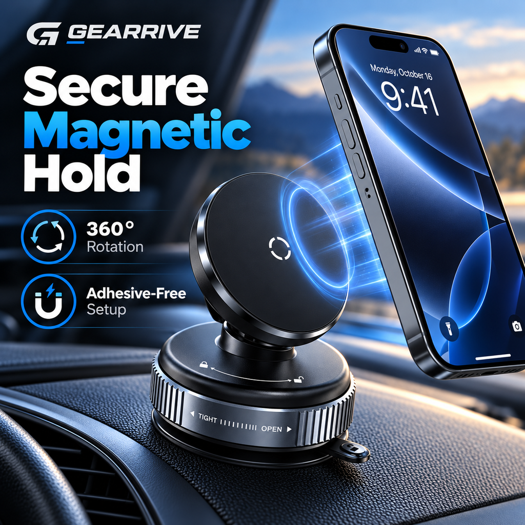 GEARRIVE Magnetic Vacuum Suction Car Phone Mount - Black